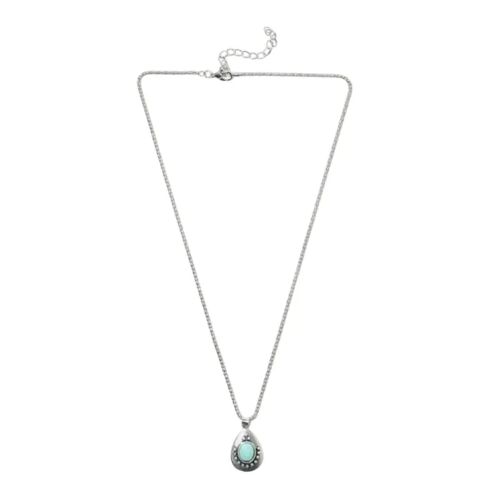 Turquoise Teardrop Pendent Necklace with Adjustable 18